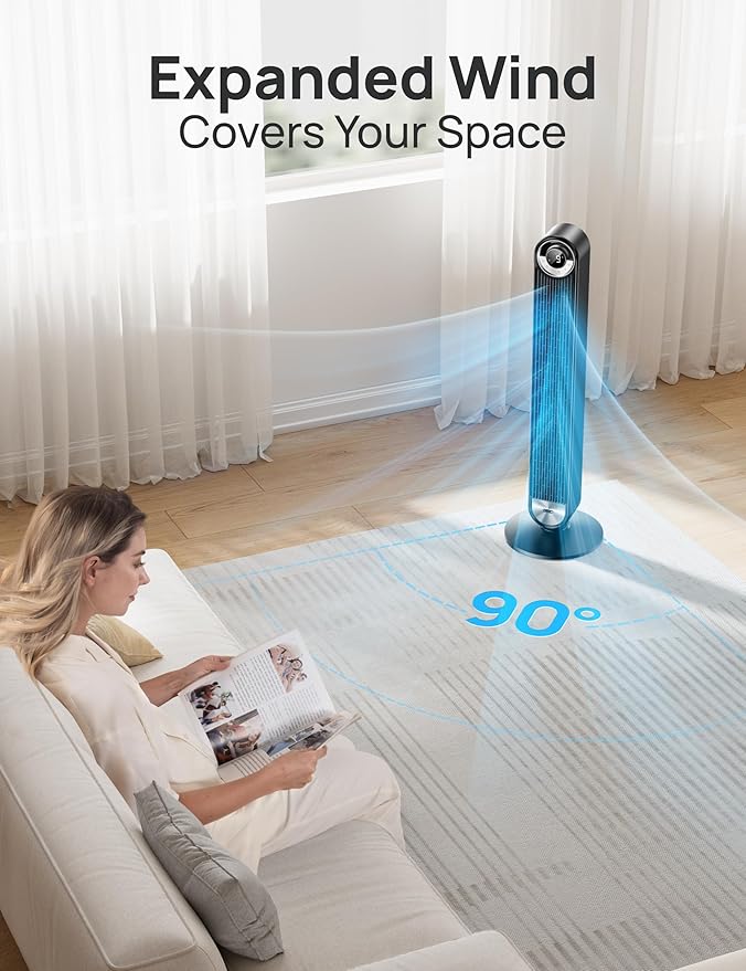 Dreo Tower Fan for Bedroom, Upgraded DC 9 Speeds 25dB Ultra-Quiet Floor Fan