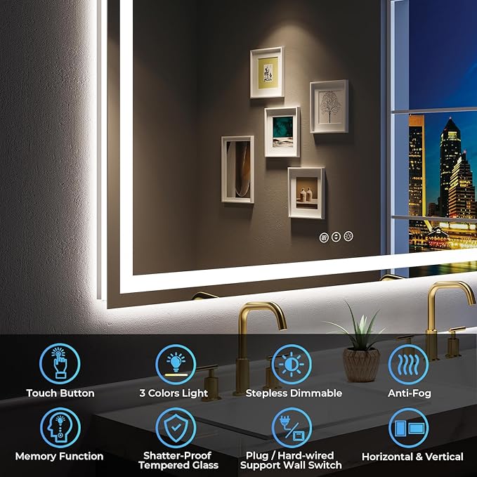 YEELAIT 60x40 Inch LED Bathroom Mirror