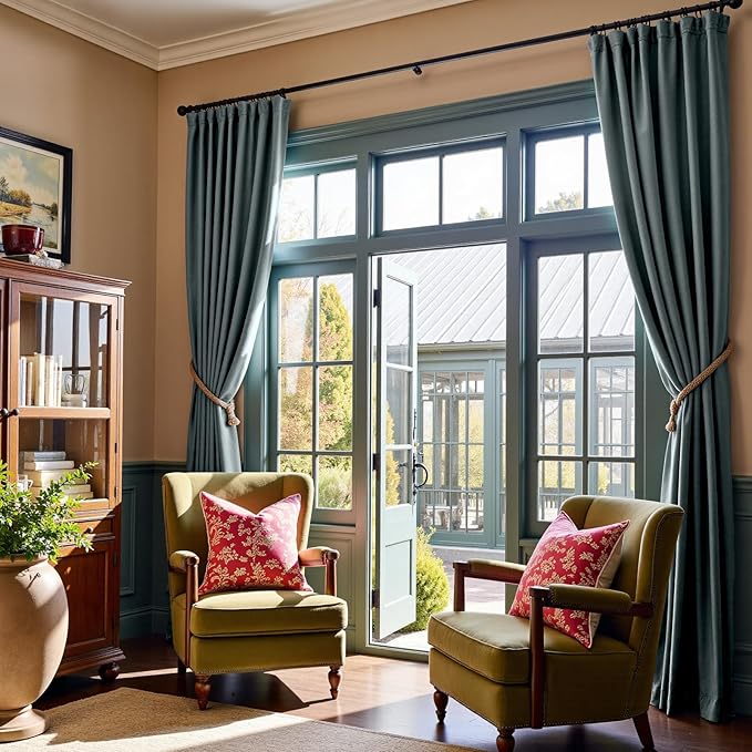 Lazzzy Blue Blackout Velvet Curtains 84 Inch Long Thermal Insulated Room