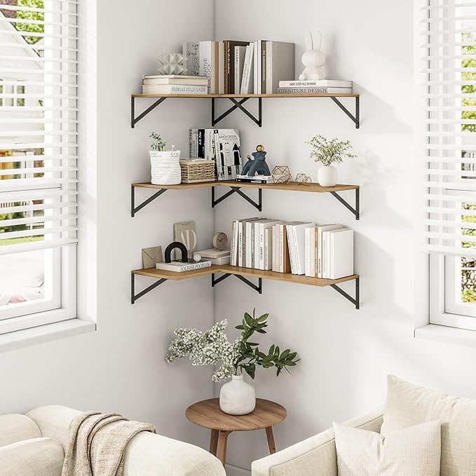 Heimlove Deep Floating Shelves for Wall, 12 Inch Deep Floating Shelves Set of 3