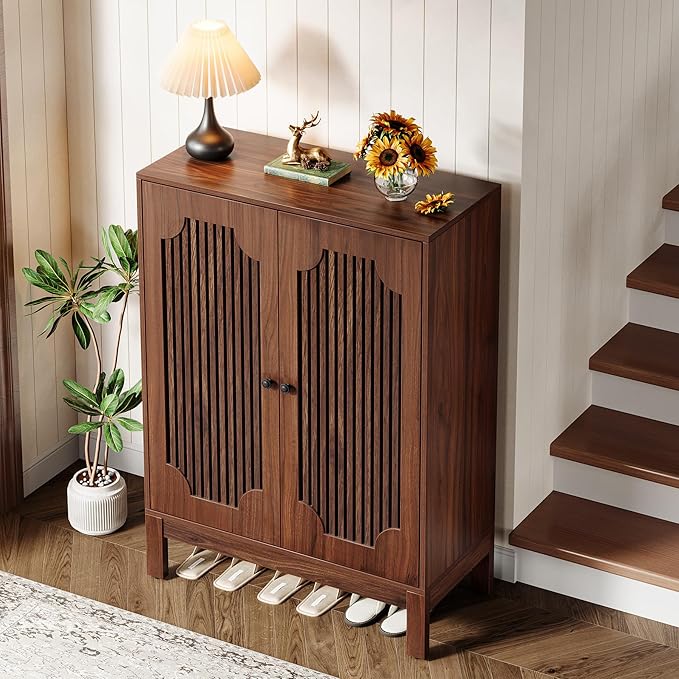 Tribesigns Shoe Cabinet with Doors, 5-Tier Shoe Storage Cabinet with Adjustable (Set of 2)