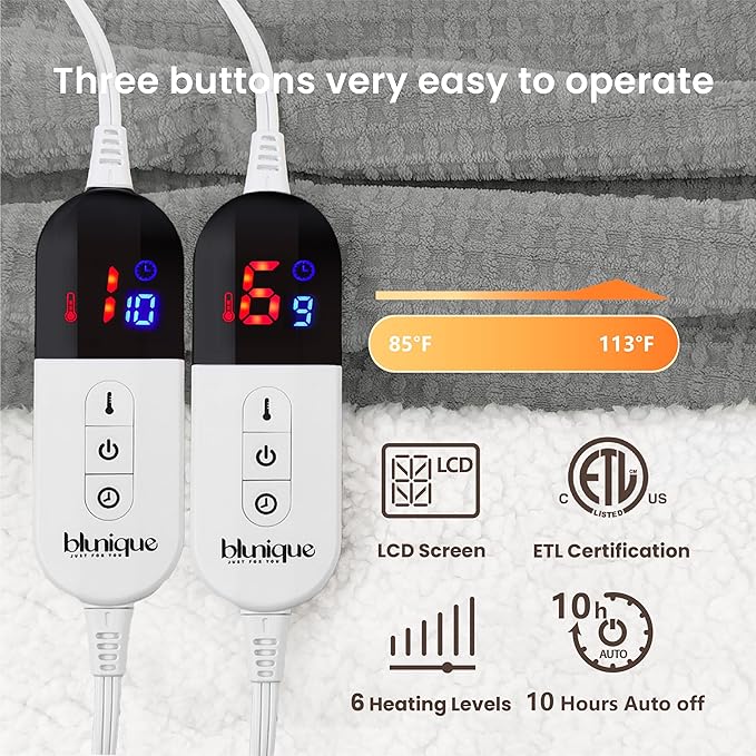 Heated Blanket Electric Blanket Queen Waffle, 84x90 Inches Sherpa Fleece Fast