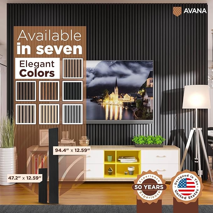 Avana Acoustic Wood Wall Panels – 47.2 X 12.6 Inch Black Oak Acoustic Panels 2 (2 PCs)