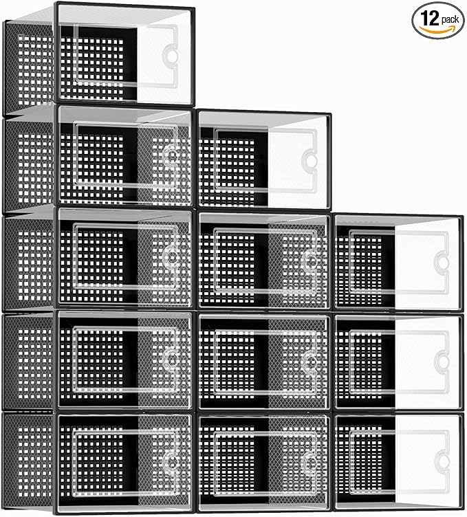 Kuject X-Large Shoe Storage Boxes Organizers Clear Plastic Stackable 12 Pack