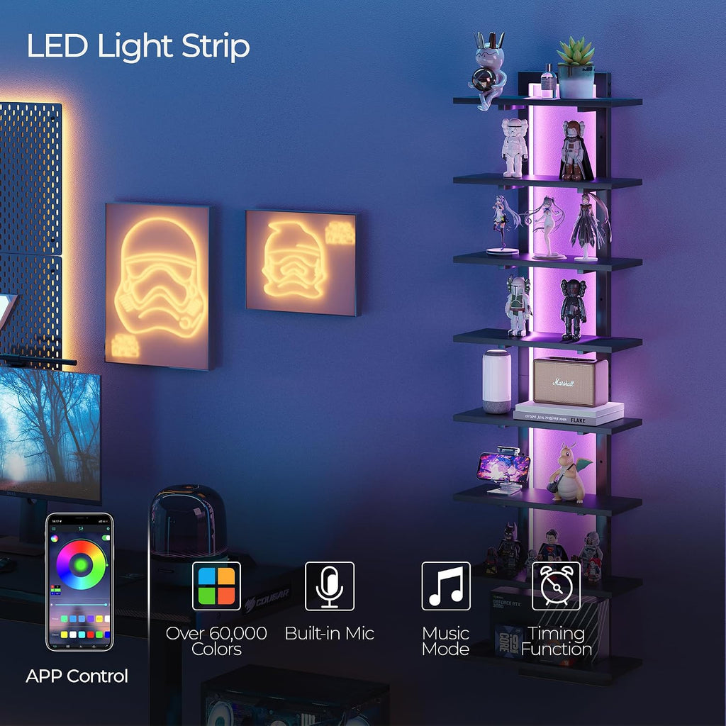 8 Tier Wall Mounted Shelf with RGB Lights, LED Floating Shelf,