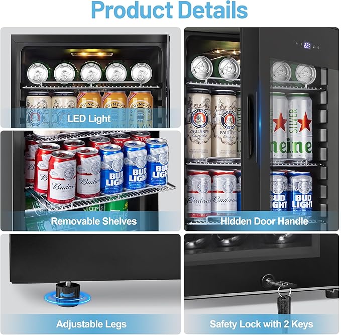 Beverage Refrigerator Cooler, 17 Inch 120 Cans Freestanding Mini Fridge