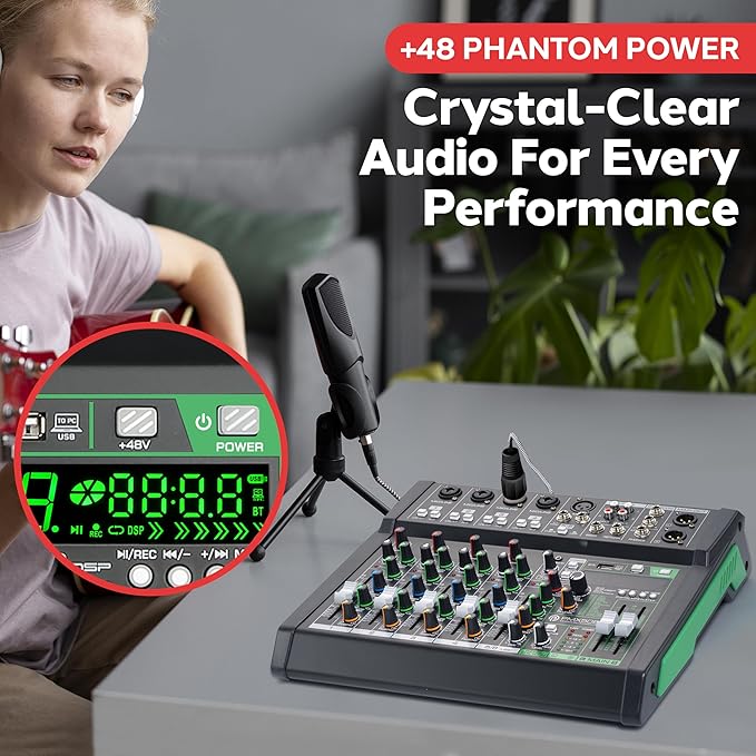 Pyle 8-Channel Audio Mixer, USB Interface, MP3 Compatible, XLR Inputs and LED