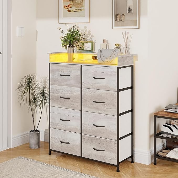 Dresser for Bedroom with Charing Station Grey Dresser with LED Lights Tall