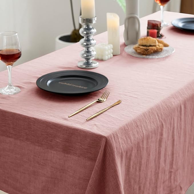 EVERLY 100% Pure Linen Rectangle Tablecloths 60x108Inches for Dining,Buffet Parties,Picnic,Events,Weddings and Restaurants,Decorative Halloween,Thanksgiving Machine Washable Tablecloths-Muddy Pink