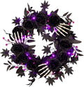 National Tree Company, 24inch Artificial Bad to The Bone Halloween Wreath, 30 Purple LED Lights,
