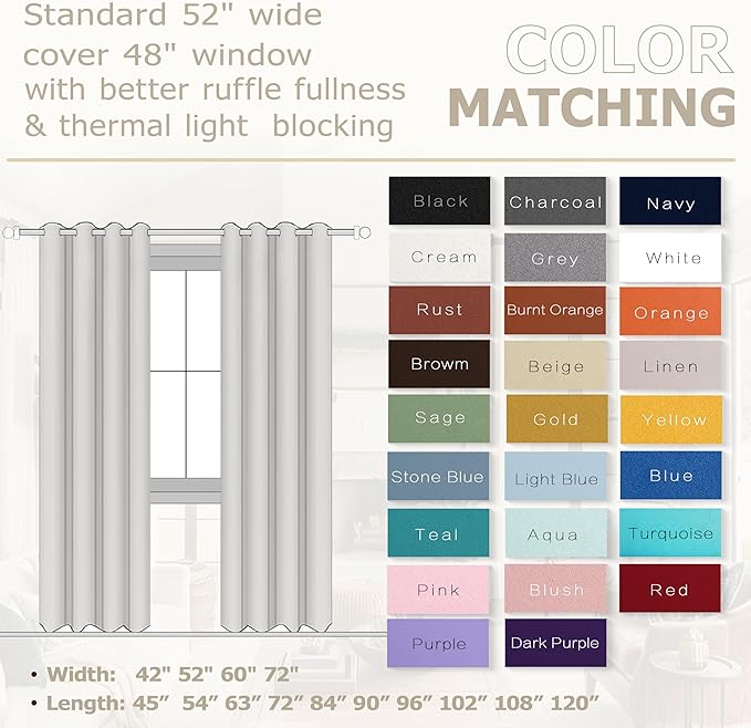 KOUFALL Light Grey Curtain Panels 90 Inches Long (2 Pieces)