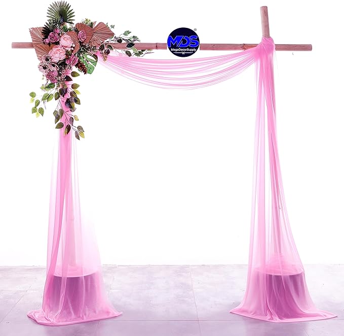MDS Halloween Chiffon Draping Fabric - 2 Panel, 30" Wide x 30ft Long - Sheer Spooky Arbor & Canopy Drapery for Haunted House Backdrops, Party Ceilings, DIY Costumes & Themed Events - Bubblegum Pink (Pack of 2)