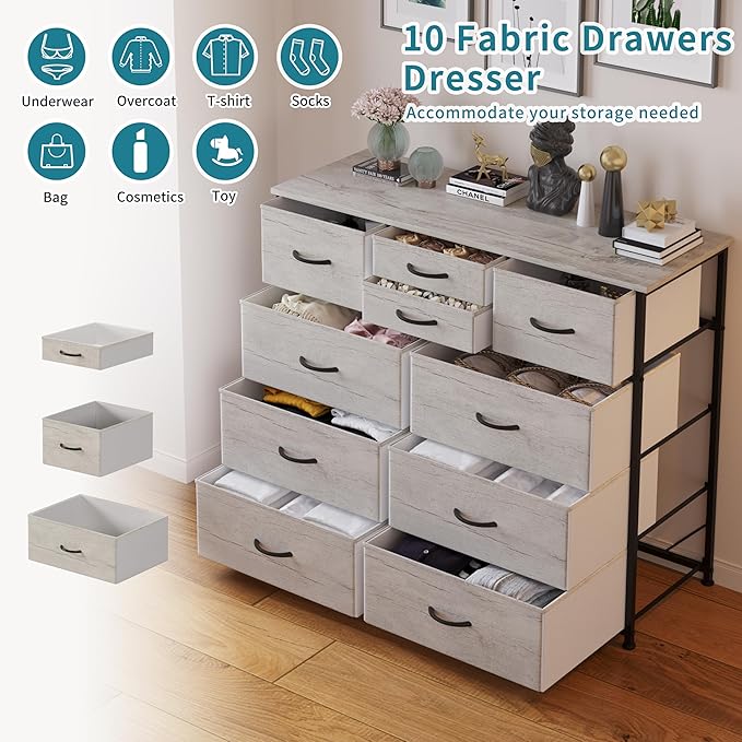 LUMTOK 10-Drawer Dresser, Fabric Storage Dresser Drawers