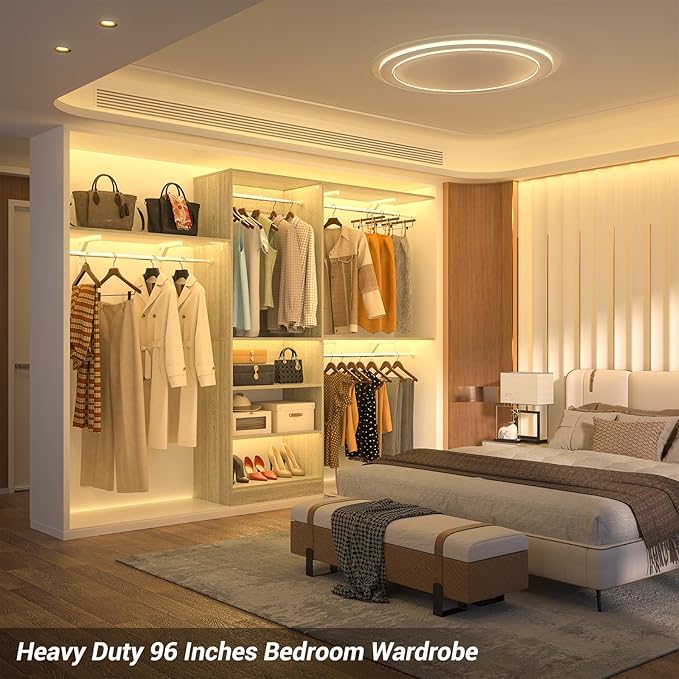 8FT Closet System with Shelves, Wall Mount Bedroom Wardrobe Walk-in Closet