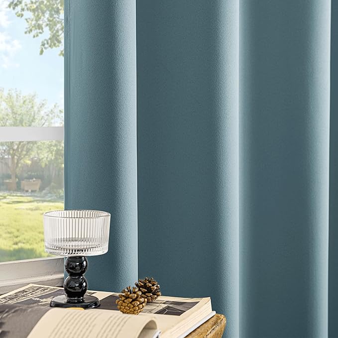 Beauoop Dusty Blue 100% Blackout Curtains 63 Inch Long 2 Panels