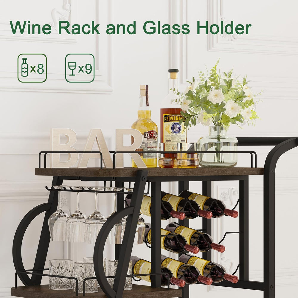 Rustic Bar Cart, 3 Tier Rolling Bar Carts for The Home, Industrial Home Servi...