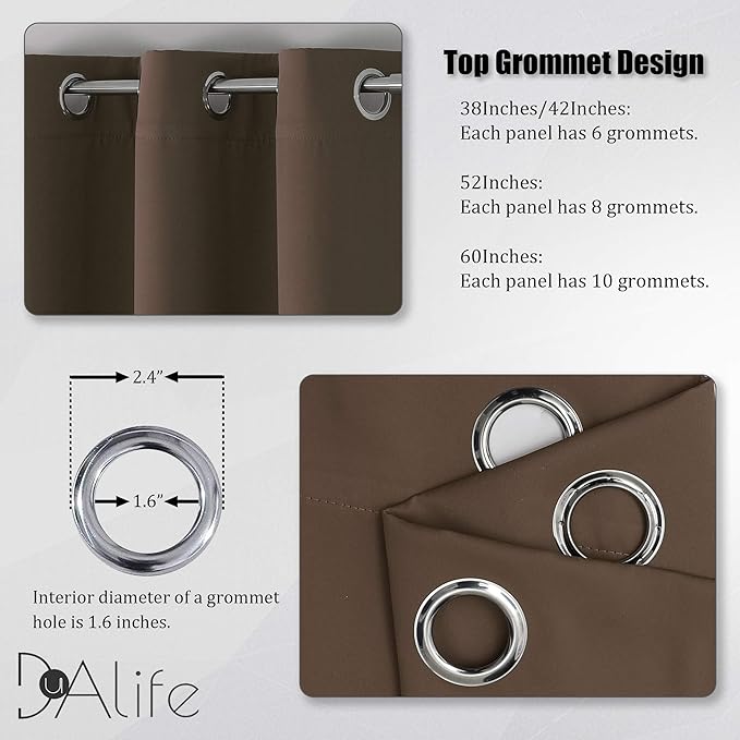 DUALIFE Brown Curtains 84 Inches Long Coffee Color Blackout Curtains