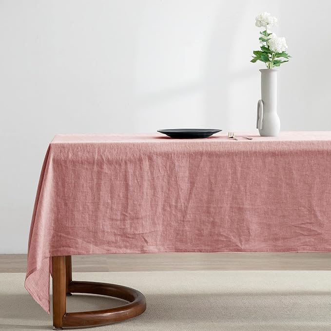 EVERLY 100% Pure Linen Rectangle Tablecloths 60x108Inches for Dining,Buffet Parties,Picnic,Events,Weddings and Restaurants,Decorative Halloween,Thanksgiving Machine Washable Tablecloths-Muddy Pink