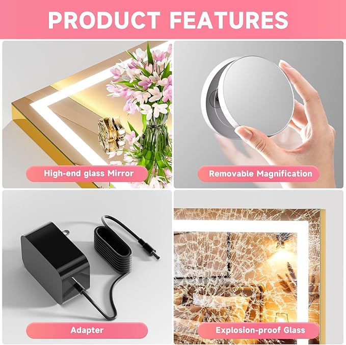 Vanity Mirror with Lights, Dimmable 3 Modes, Memory Function, Smart Touch