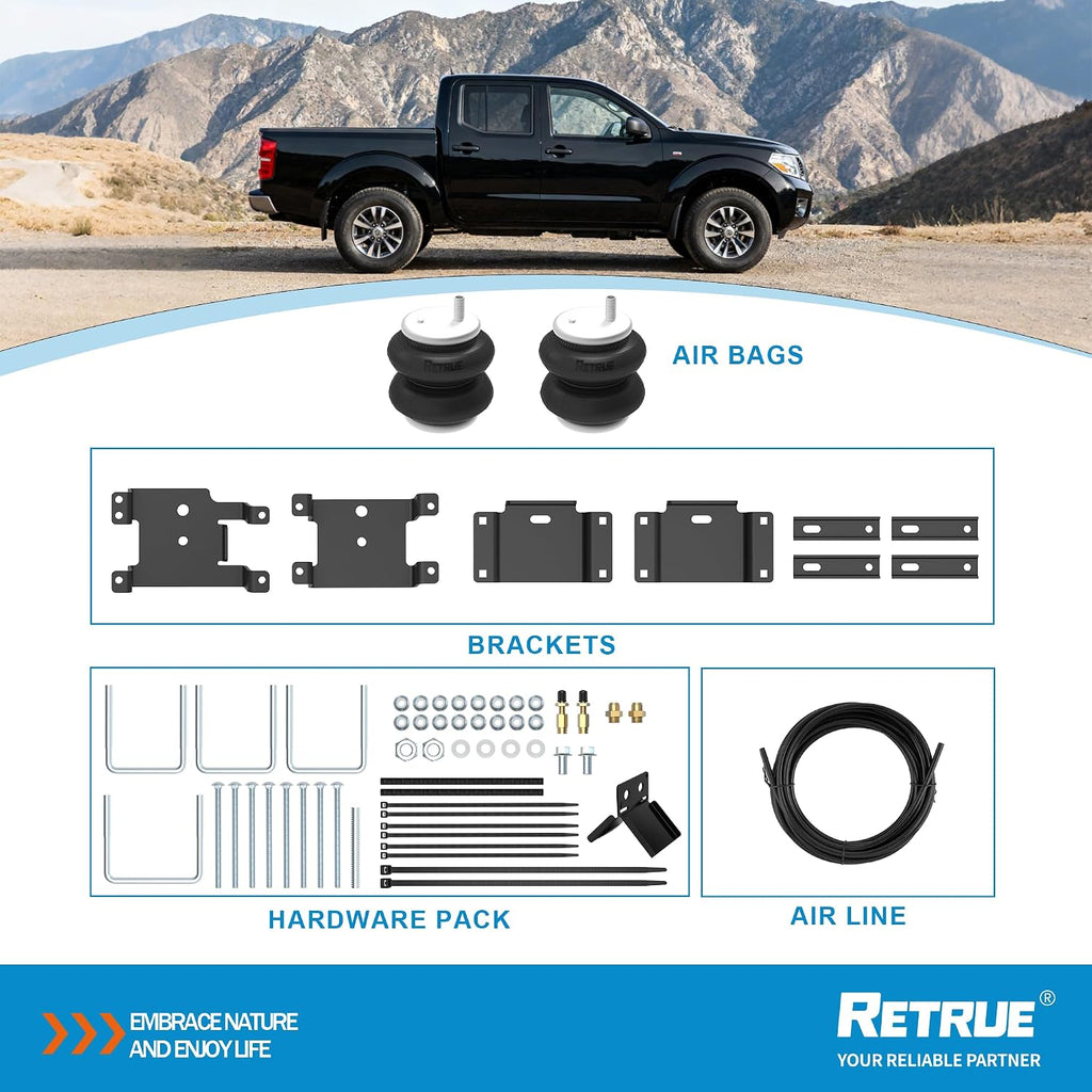 retrue rear air bags suspension kit for 2005-2020, front angle view