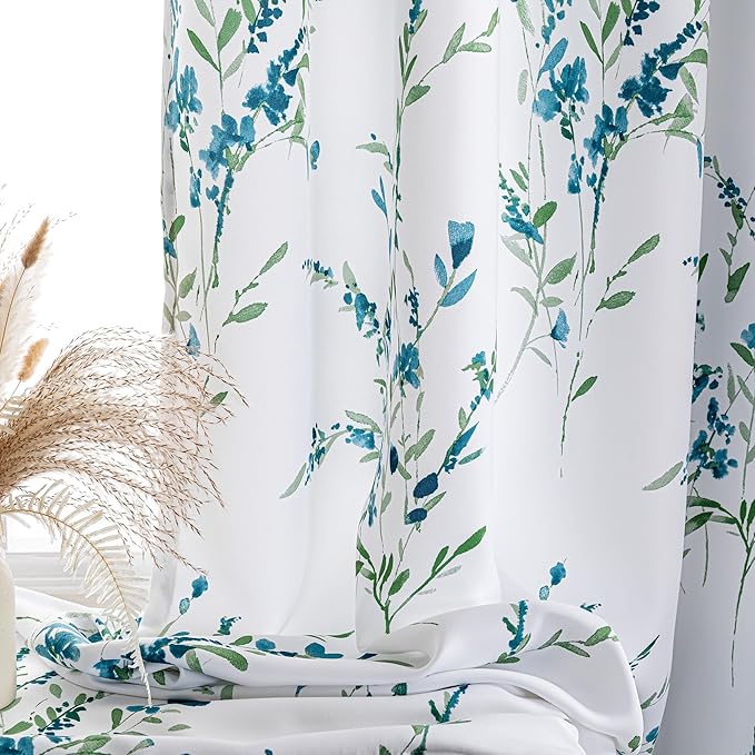 MYSKY HOME Floral Curtains 63 Inch Length 2 Panels
