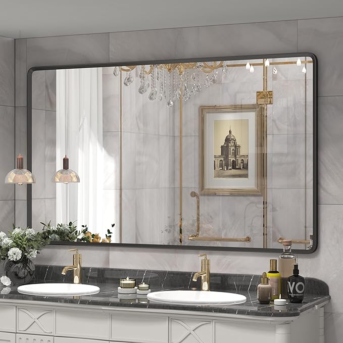 66x40 Inch Black Matte Framed Mirror