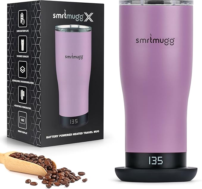 X Heated Coffee Mug 19 oz., 8 Hour Battery Life, Self-Heating, Adjustable Temp