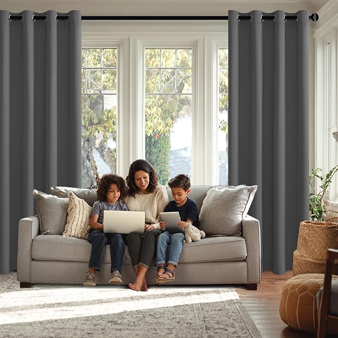 JIUZHEN Dark Grey Blackout Curtains