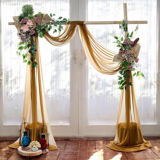 MDS Halloween Chiffon Draping Fabric - 2 Panel, 30" Wide x 30ft Long - Sheer Spooky Arbor & Canopy Drapery for Haunted House Backdrops, Party Ceilings, DIY Costumes & Themed Events - Mocha (Pack of 2)
