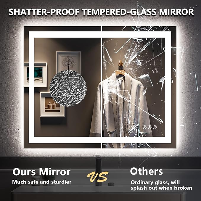 YEELAIT 40x32 Inch LED Bathroom Mirror