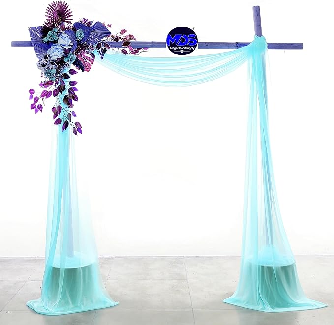 MDS Halloween Chiffon Draping Fabric - 2 Panel, 30" Wide x 20ft Long - Sheer Spooky Arbor & Canopy Drapery for Haunted House Backdrops, Party Ceilings, DIY Costumes & Themed Events - Teal (Pack of 2)