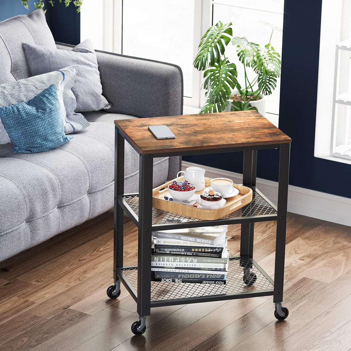 VASAGLE 3-Tier Serving Cart on Wheels with Storage