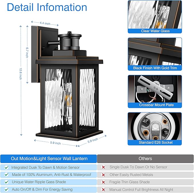Motion Sensor Outdoor Lights Wall Mount, Dusk to Dawn Exterior Light Fixture