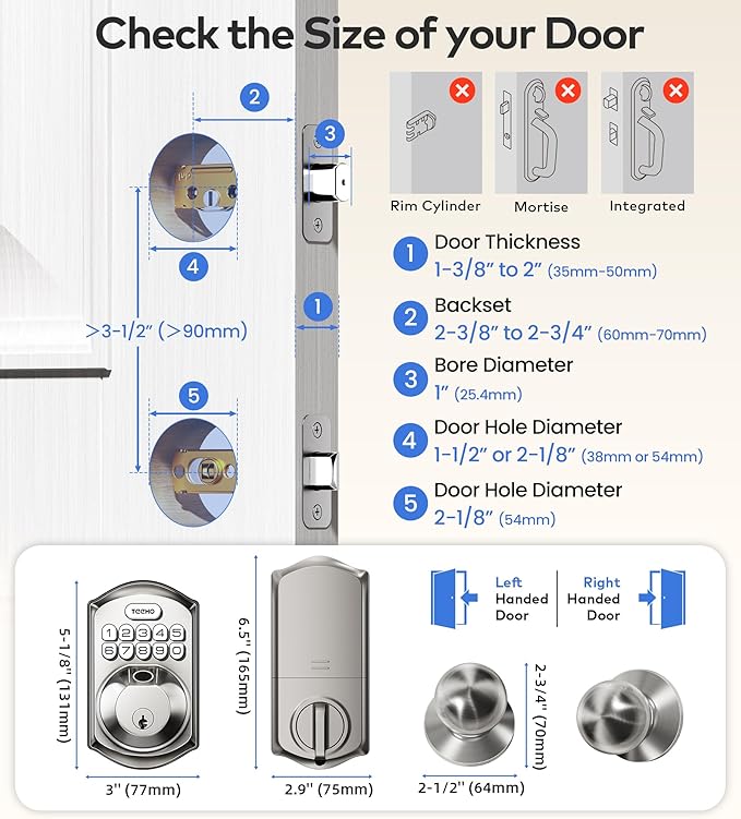 TEEHO TE012W-K WiFi Smart Keyless Entry Door Lock
