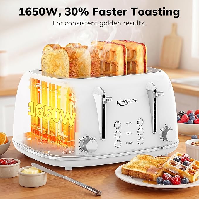 Keenstone Toaster 4 Slice, Retro Stainless Steel Wide Slot Toaster