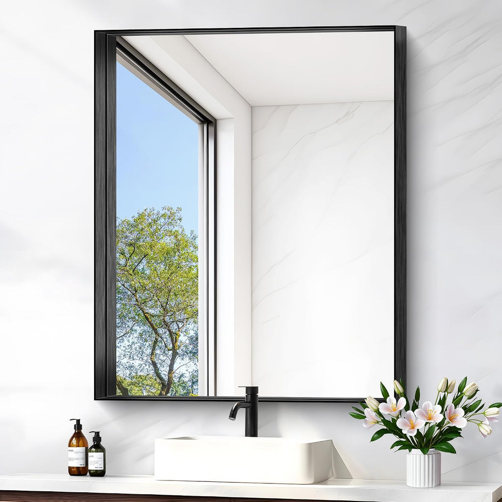 Black Bathroom Mirror, 30x36 Inch Rectangular Framed Mirror, Large Wall Mounted Bathroom Vanity Mirror Over Sink for Bedroom,Restroom, Living Room, Hangs Vertically or Horizontally
