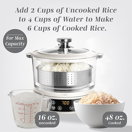 COOK WITH COLOR 3L Glass Mini Low Carb Rice Cooker – Holds 2 Cups Raw/Makes 6