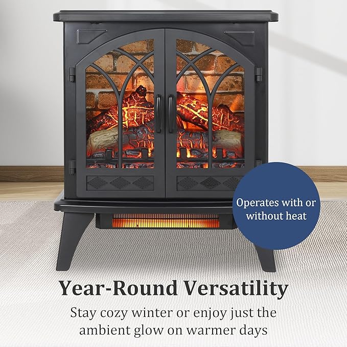 24" Electric Fireplace, Fireplace Heater w/Realistic Flame, Freestanding
