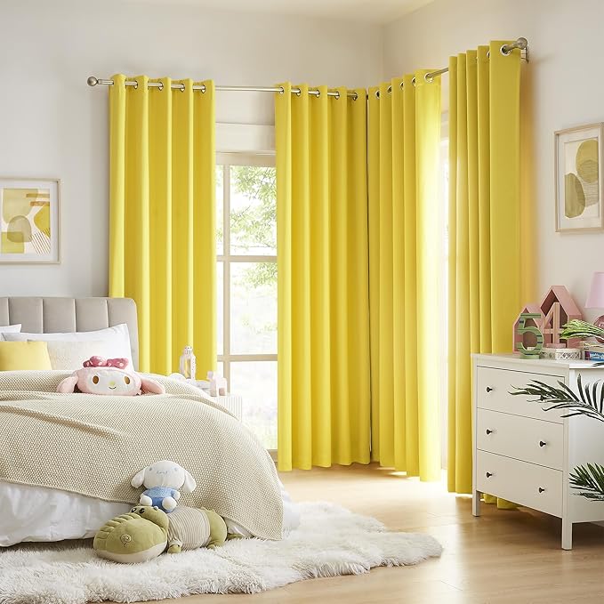 DUALIFE Yellow Grommet Room Darkening Curtains 60 x 90 Inches, 2 Panels