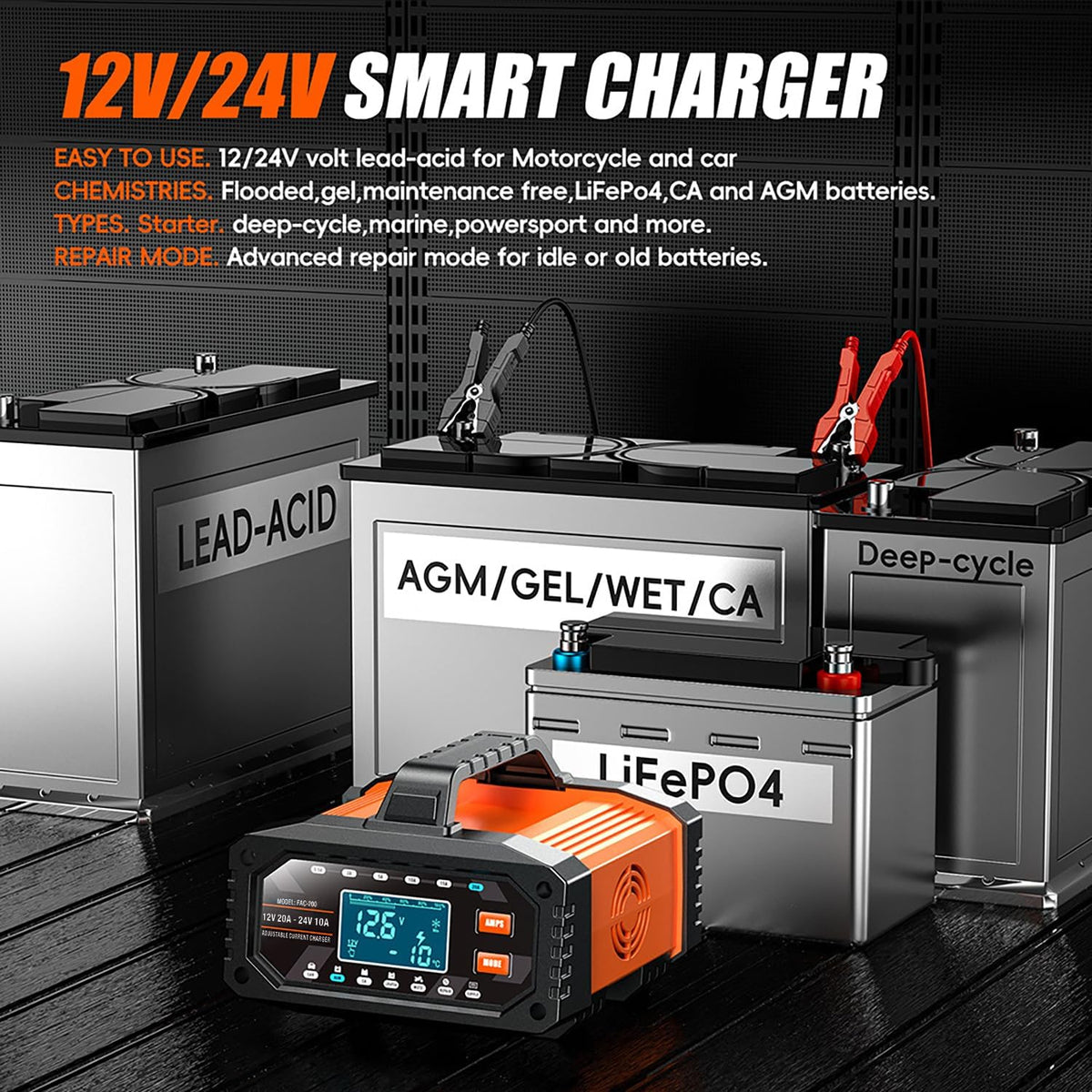 upgraded battery charger 0-20a 12v/24v adjustable current battery, view 9