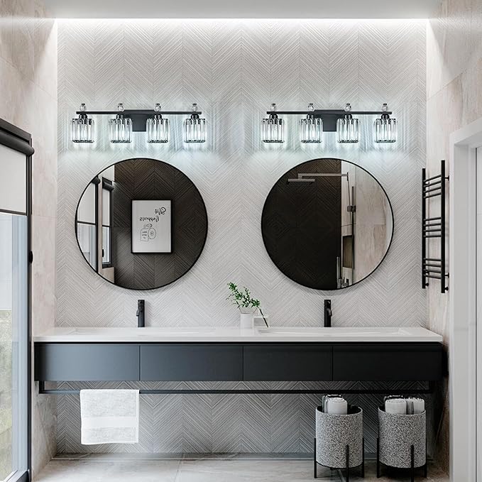 FDPBY Vanity Lights 4-Light Modern Crystal Vanity Light Sand Black Bathroom