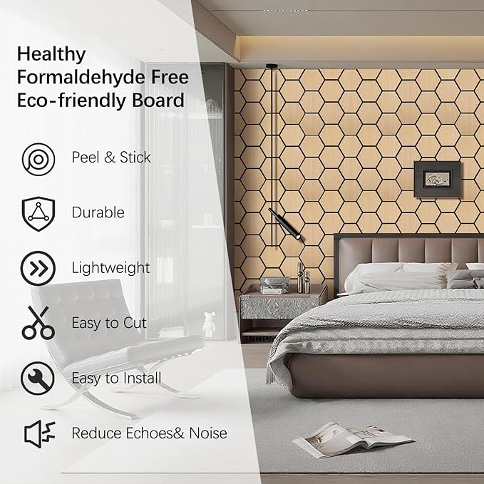 Hexagon Acoustic Wall Panels, Self-Adhesive Sound Absorbing Wall Panel by ARMURO (4 Pack)
