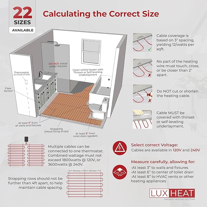 LuxHeat 110sqft Floor Heating Cable Kit - 120v Infloor Heating System -