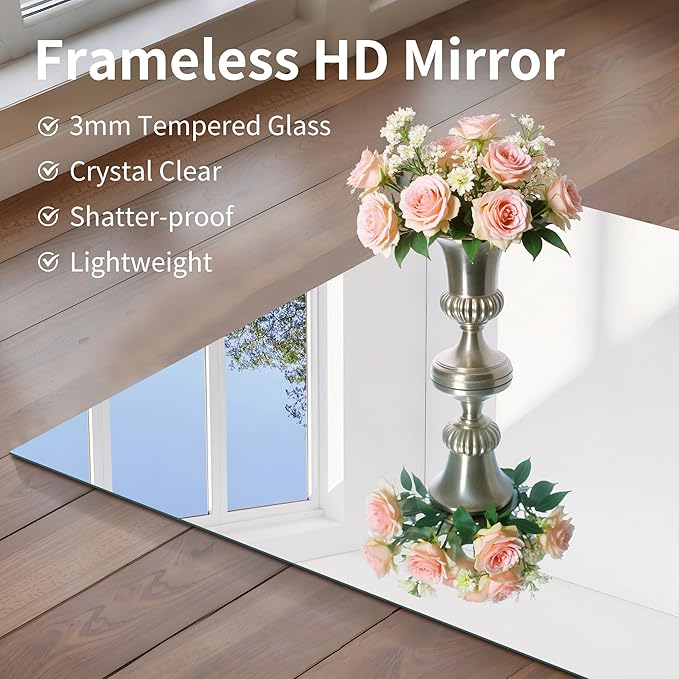 CILIBER Frameless Rectangle Mirror, 36x48 Inch Large Bathroom Mirrors