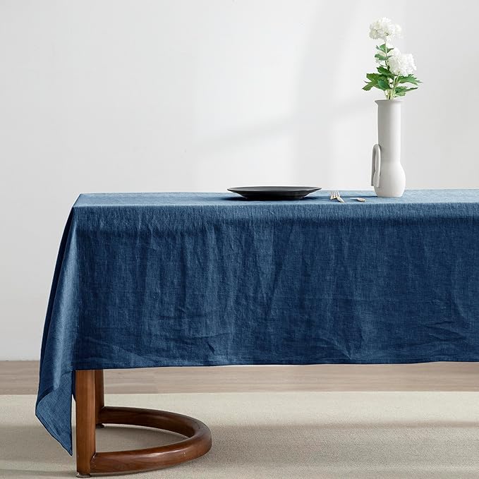 EVERLY 100% Pure Linen Rectangle Tablecloths 60x84Inches for Dining,Buffet Parties,Picnic,Events,Weddings and Restaurants,Decorative Halloween,Thanksgiving Machine Washable Tablecloths-Navy Blue