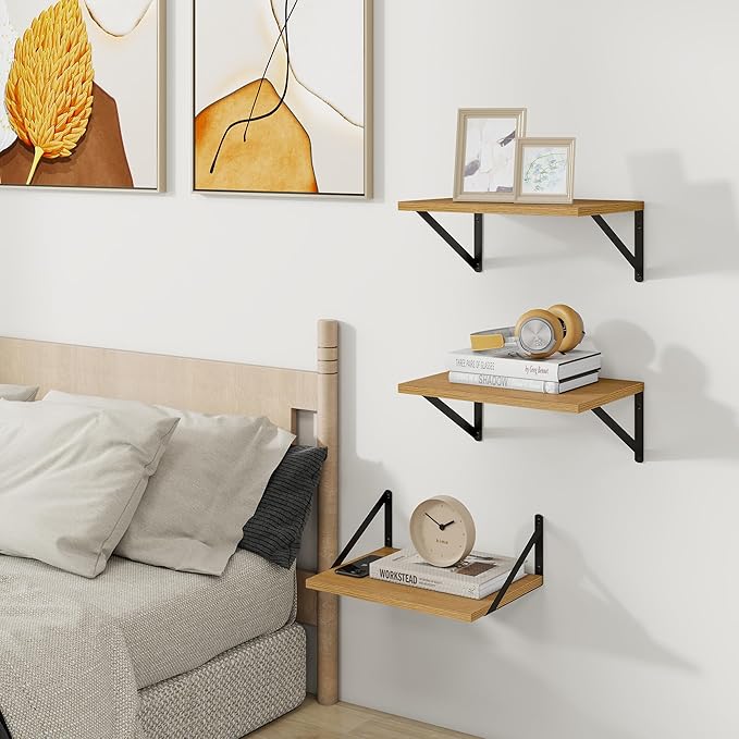 Heimlove Deep Floating Shelves for Wall, 12 Inch Deep Floating Shelves Set of 3