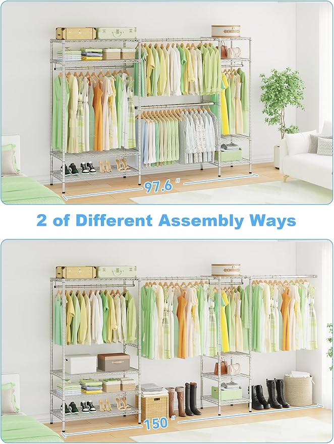 Ulif E11 Heavy-Duty Garment Rack, Metal Freestanding Clothes Rack and Closet