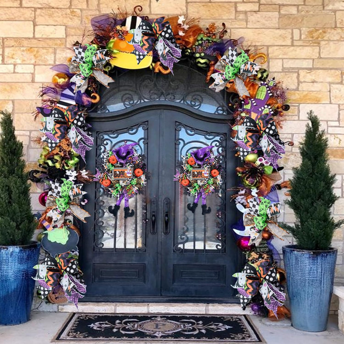 Halloween Wreath for Front Door,20 inch Whimsical mesh Wreath with Witch