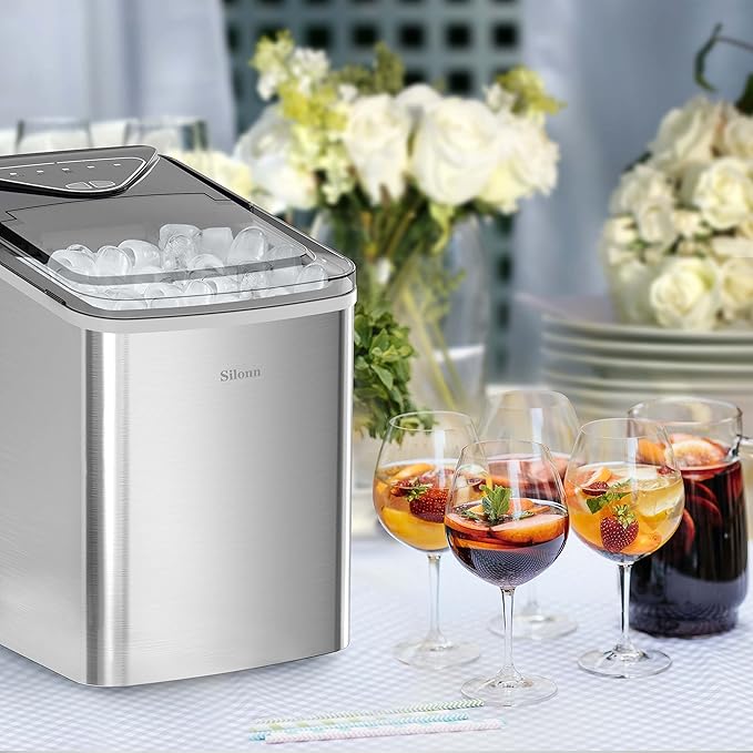 Silonn Ice Makers Countertop, 9 Cubes Ready in 6 Mins, 26lbs in 24Hrs,