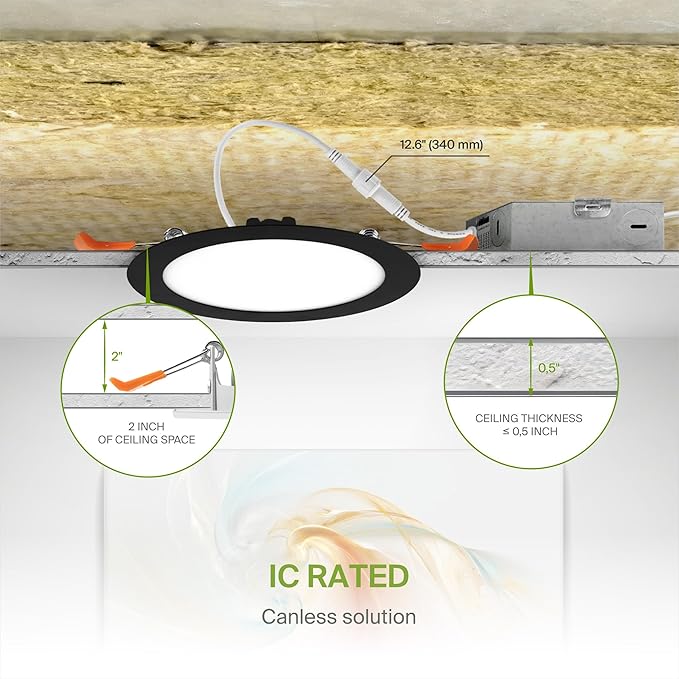 ASD 6 Pack LED Recessed Lighting 6 Inch 15W, 5 CCT 2700K-5000K CRI90+, IC Rated